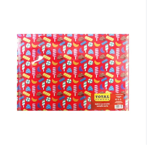 [7502280166412RJ] Sobre de Plástico Con Broche Total School Surtido Tamaño Carta Mod. TS-FBC-SUR (Rojo)