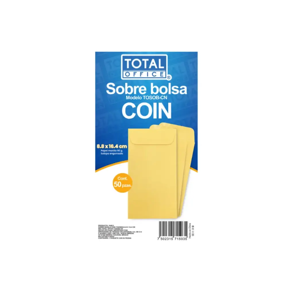 [7502315715035] Sobre Manila Para Nomina Total Office 8.8x16.4cm 90G Mod. TOSOB-CN