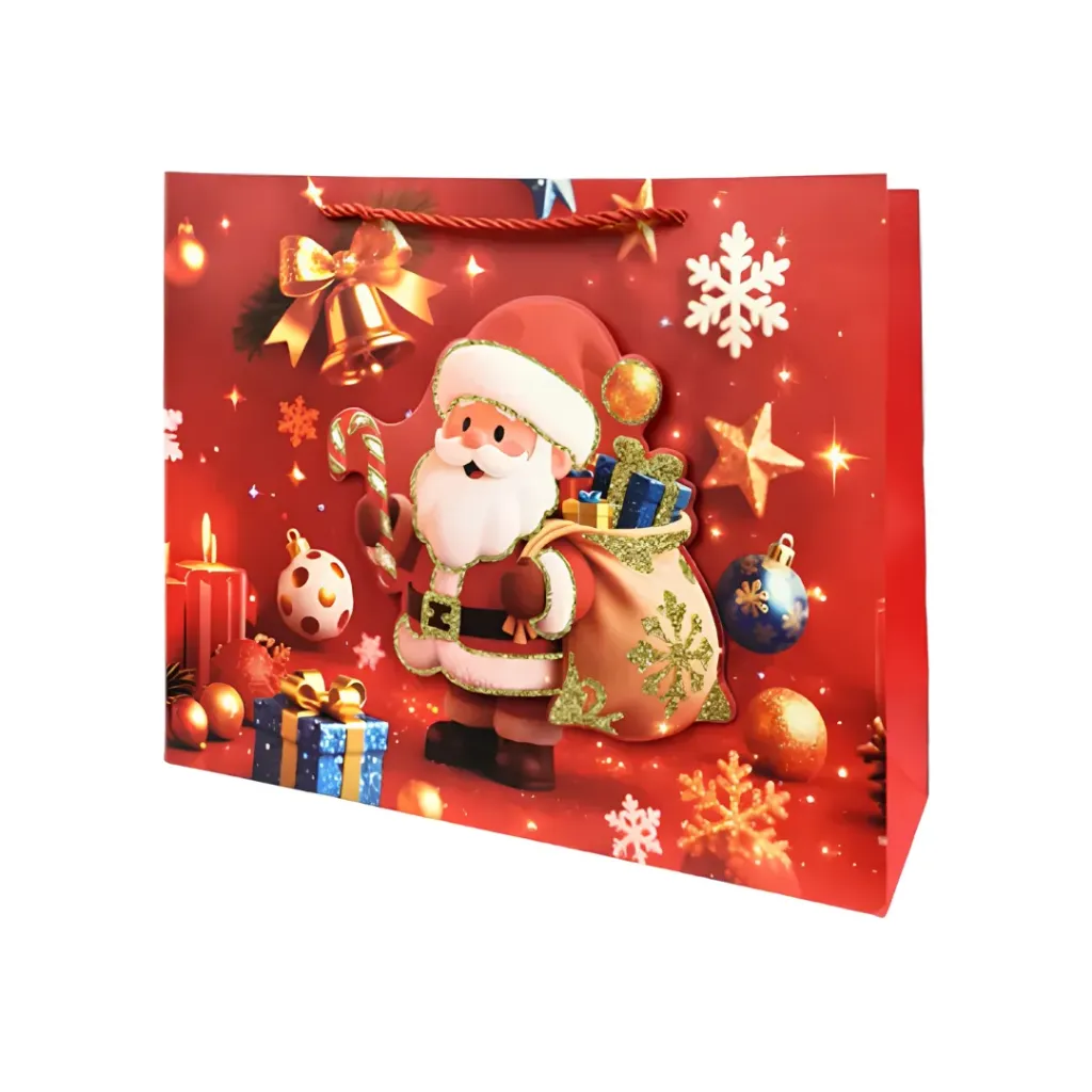 Bolsa De Regalo Navideño 3D Con Glitter  Itrade 32x25x11cm Mod.7337HM-HENG