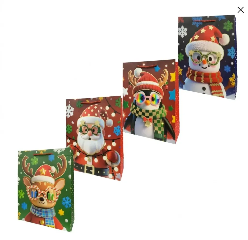 [9893010088950ST] Bolsa Regalo Navideño Personajes C/Lentes Varios Modelos ITrade FD7336S 23X18X10CM (Santa Claus Lentes)