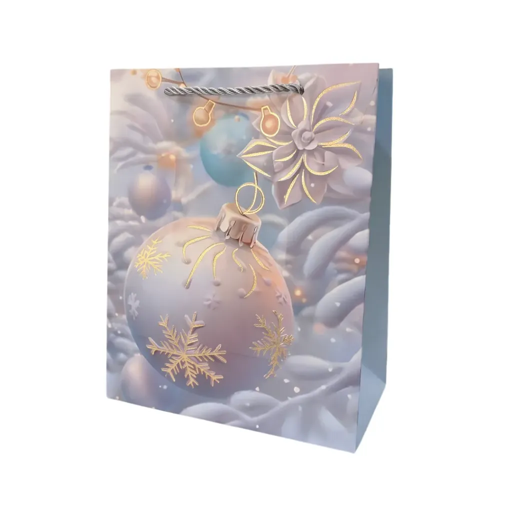 Bolsa De Regalo Navideño Azul Con Detalles Dorados Itrade 23x18x10cm Mod. FD73231S