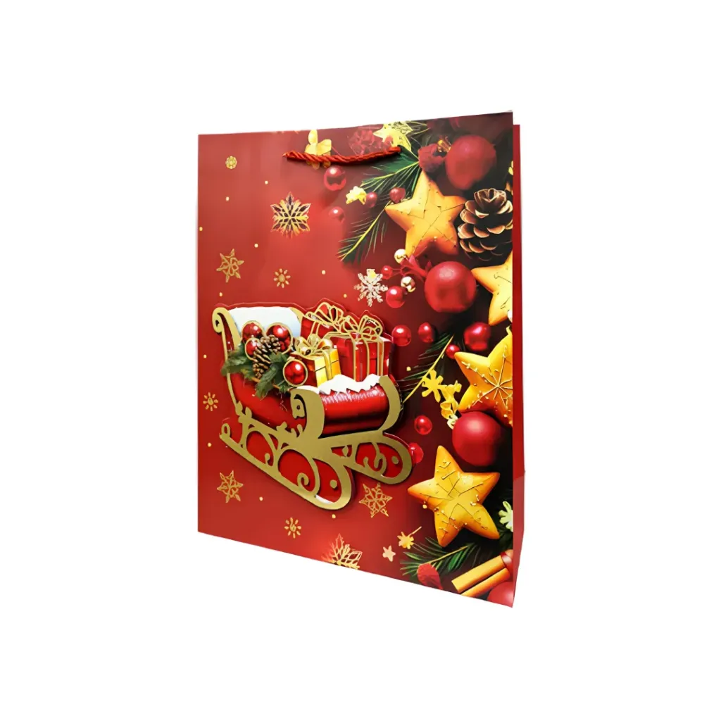 Bolsa De Regalo Navideño Roja Con Dorado Itrade 32x26x10cm Mod. FD7390M