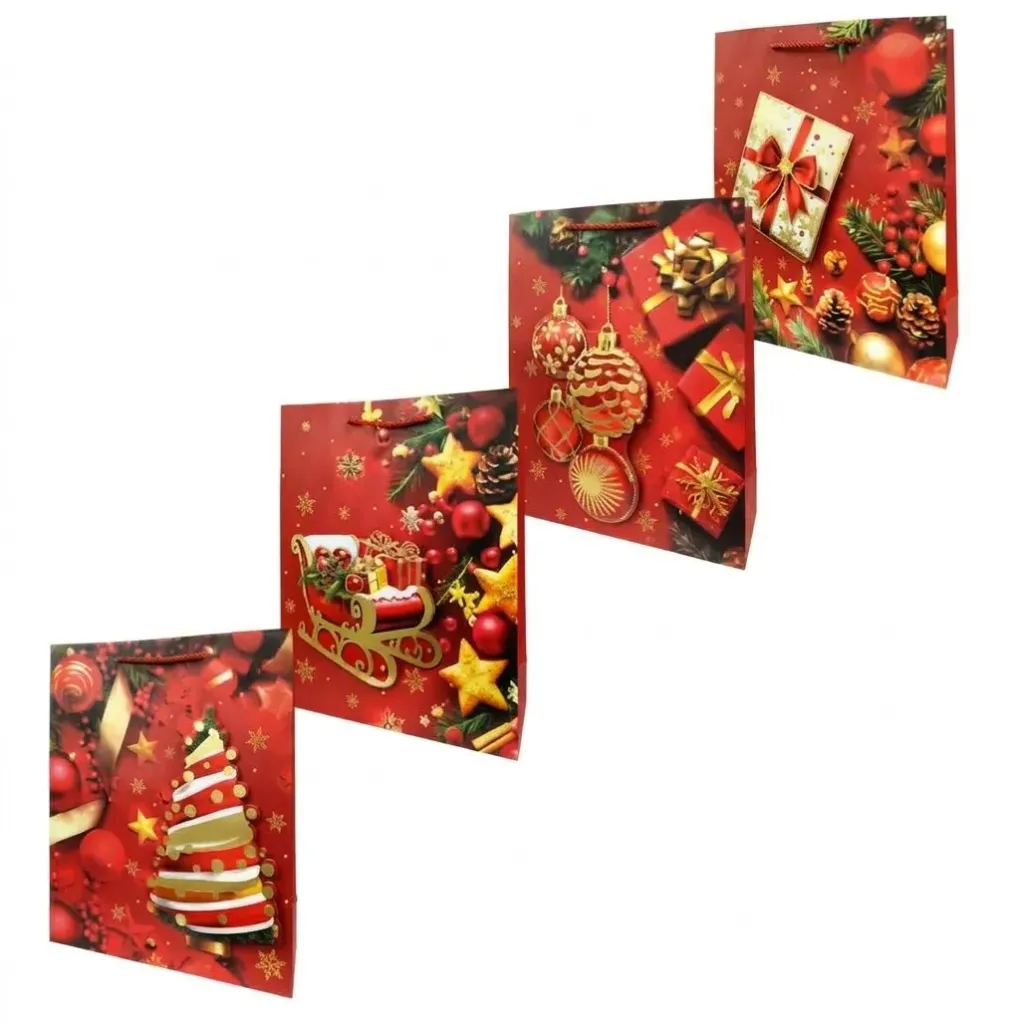 [9893010088998TR] Bolsa Regalo Navideño Roja con Dorado Varios Modelos ITrade FD7390M (Trineo Dorado)