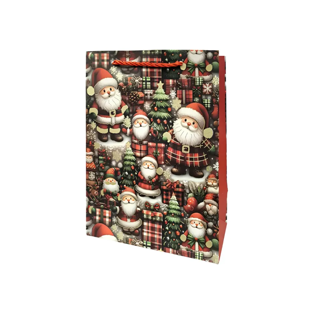 Bolsa De Regalo Navideño Personajes Cuadros Itrade 23x18x10cm Mod. FD1528S