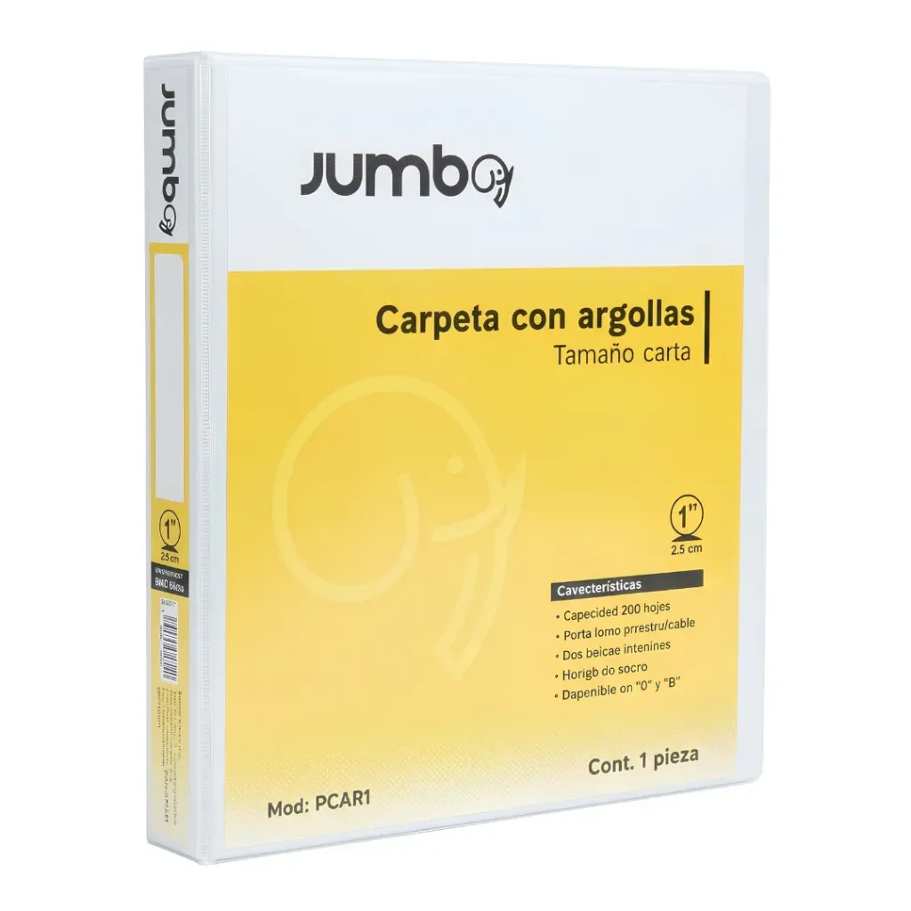 Carpeta De Plástico Con Argolla 1'' 2.5cm Jumbo Tamaño Carta Mod. PCAR1 Color Blanco