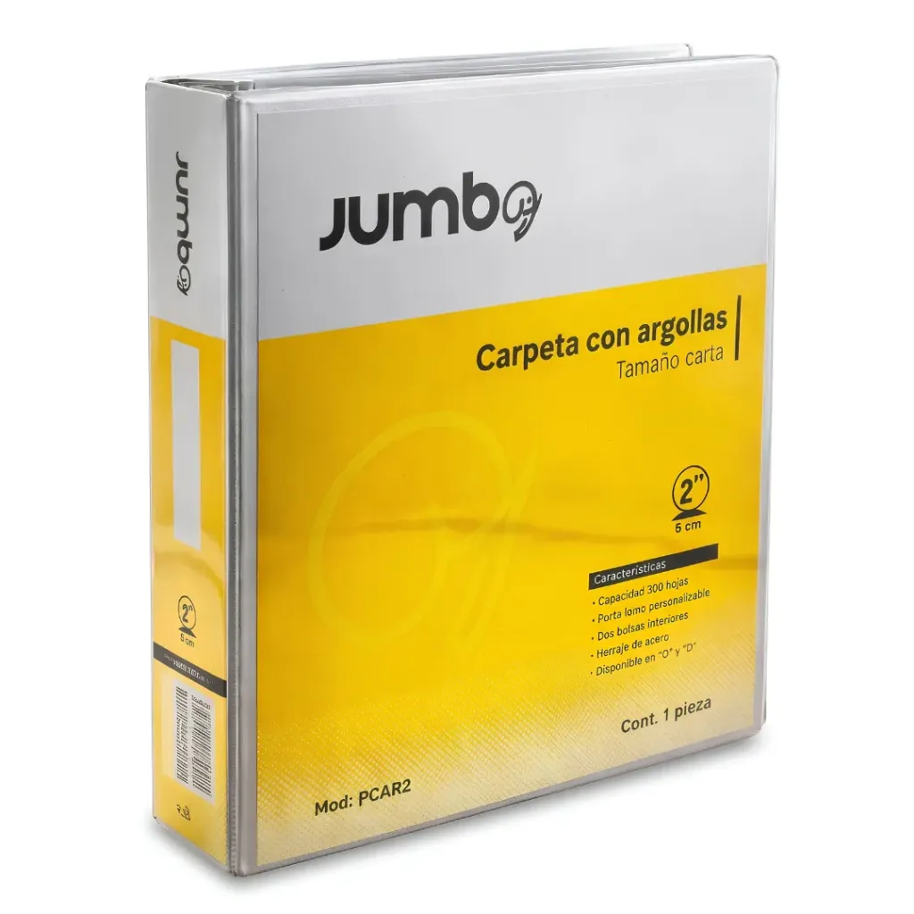 Carpeta De Plástico Con Argolla 2'' 6cm Jumbo Tamaño Carta Mod. PCAR2 Color Blanco